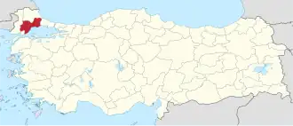 Poziția provinciei Tekirdağ în Turcia