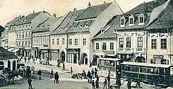 Tramvaiul cu aburi în Piaţa Sfatului, în 1900