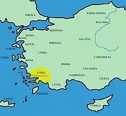 Situarea geografică a regiunii Caria