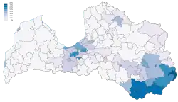 Carte où apparaissent en bleu de nombreuses zones, notamment au sud-est.