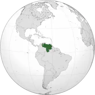 Amplasarea Venezuelei (verde închis) în America (gri)