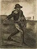 Semănătorul (inspirat dintr-o operă a lui Millet) - 1881; Muzeul Van Gogh, Amsterdam; creion, cerneală și pictură pe hârtie velină; 48 × 36,8&nbsp;cm