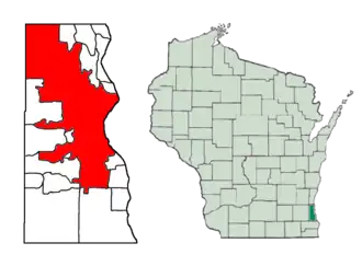 Localizarea orașului Milwaukee în  Comitatul Milwaukee, Wisconsin