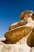 A sandstone formation carved by the elements in Jordan's Wadi Rum