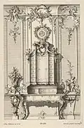 Design de secretaire, din 'Schreibtische'; de Johann Georg Hertel; 1748–1770; gravură; 29,7 × 19,1&nbsp;cm; Muzeul Metropolitan de Artă