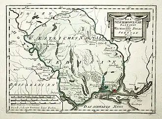 Harta publicată la Viena între 1774-1791 care arată bătălia ruso-turcă de lângă Dubăsari din 1769