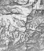 Monte Rosa și Höchste&nbsp;Spitze (vârful&nbsp;Dufour), Dufourkarte, 1862