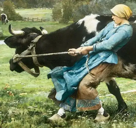 Painting showing a woman wearing wooden clogs