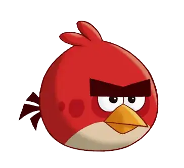 A picture displaying Red, the iconic round, wingless bird from the video game franchise Angry Brids