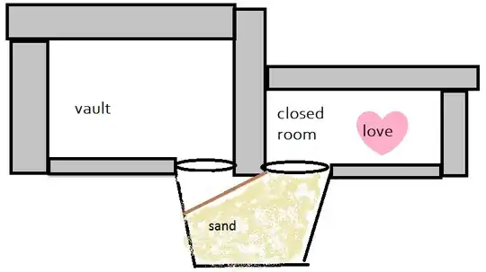 The same as the previous image, except the sand in the vault room hole is at an angle.