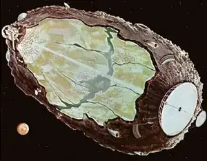 Artist's rendering of a hollow asteroid