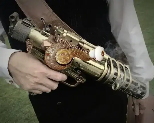 Steampunk pistol with added hand crank.