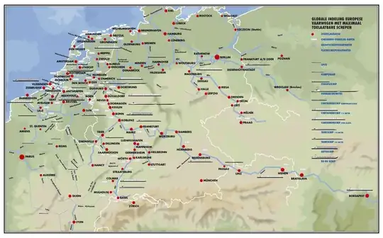 Detailed overview of rivers and channels accessible by large inland freighters around the netherlands.