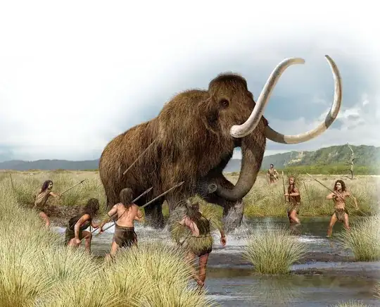 early humans hunting a mammoth
