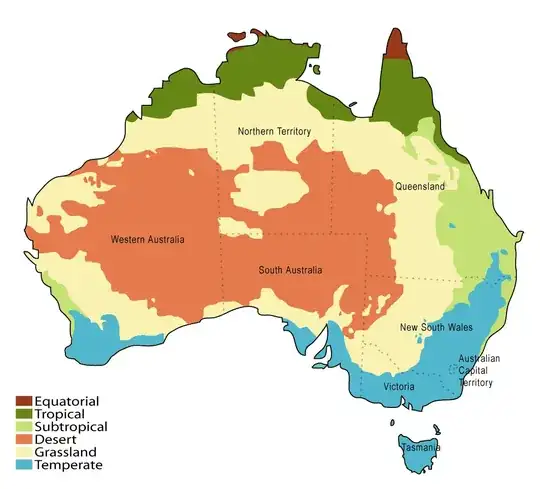 Climate map of Austrailia