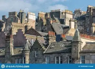 Photo of Edinburgh skyline showing many chimneys