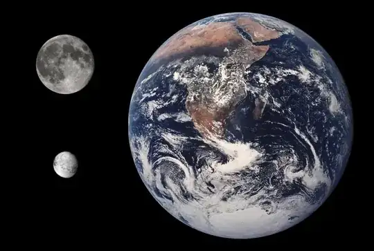 Size comparison of Earth, the Moon and Iapetus