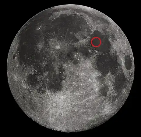 3 arc-minute circle drawn on the mare serenetatis