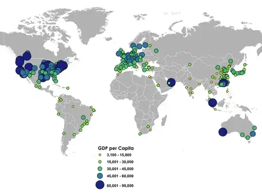 Global economic output by metropolitan area