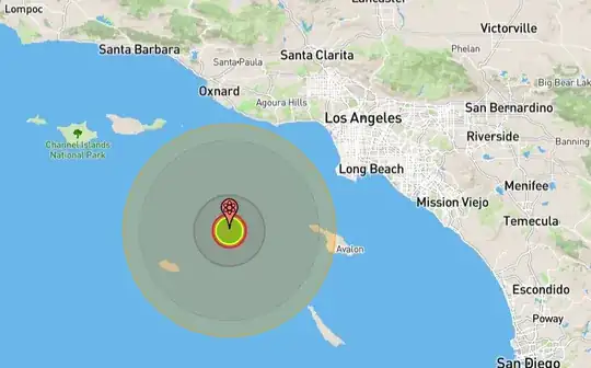 A map showing the size of a Tsar Bomba blast radius in comparison to Los Angeles