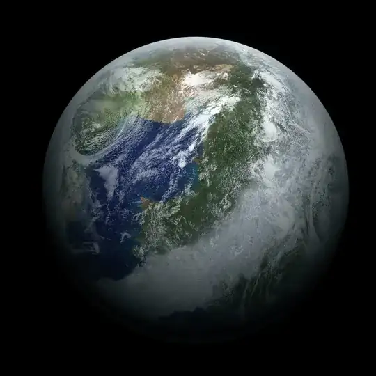 Nabirmo as seen with its equatorial icecaps, alpine forests, mid latitude deserts, seas, and polar jungles.