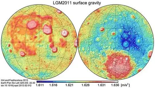 Map of Earth's moon's gravitational acceleration, from Lunar Gravity Model 2011