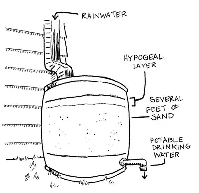 Larger water filter with rainwater intake