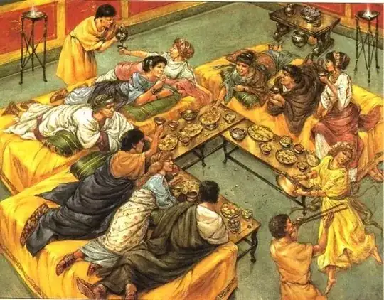 A roman triclinium being used. Those people knew how to live.