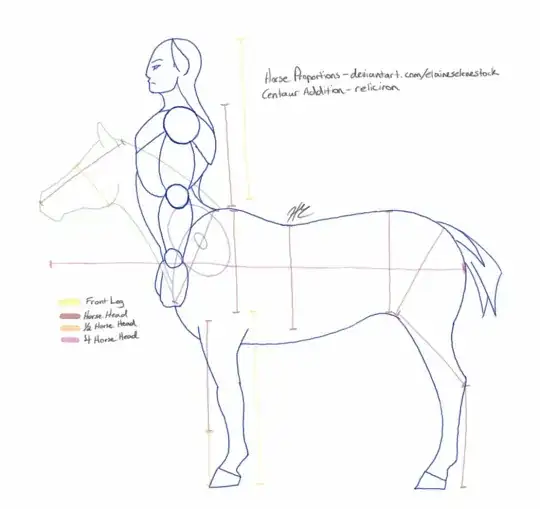 outline diagram of a horse and centaur with exactly overlapping lower/back half and distinct horse neck and head from human torso