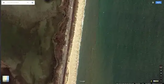 A Google Maps image of a very narrow part of the island