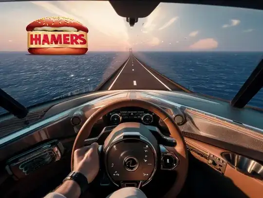 Driver view with AR overlay of road and advertising