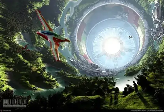 Flying vehicles within an O'Neill habitat, illustration by Adam Benton, 2009