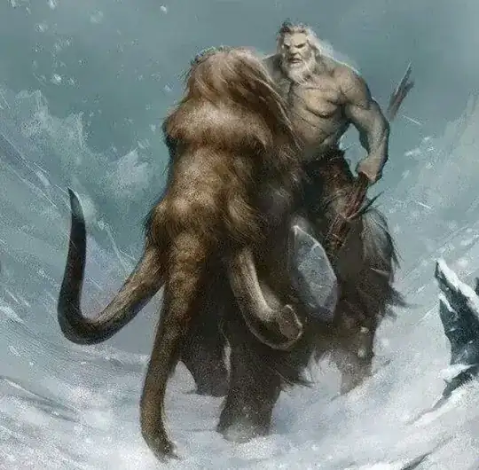 Giant riding mammoth