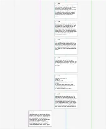 view of Scrivener's corkboard with index cards arranged by label